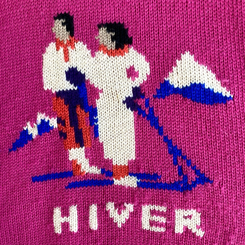 Vintage 100% wool handmade winter snow scene ski sweater. 🩷 - Picture 5 of 6